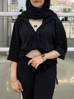 شومیز نگینی همراه کراپ سفید - تصویر 4
