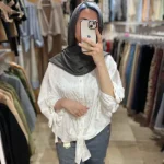 شومیز گرهی ساتن ژاکارد