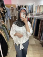 شومیز گرهی ساتن ژاکارد